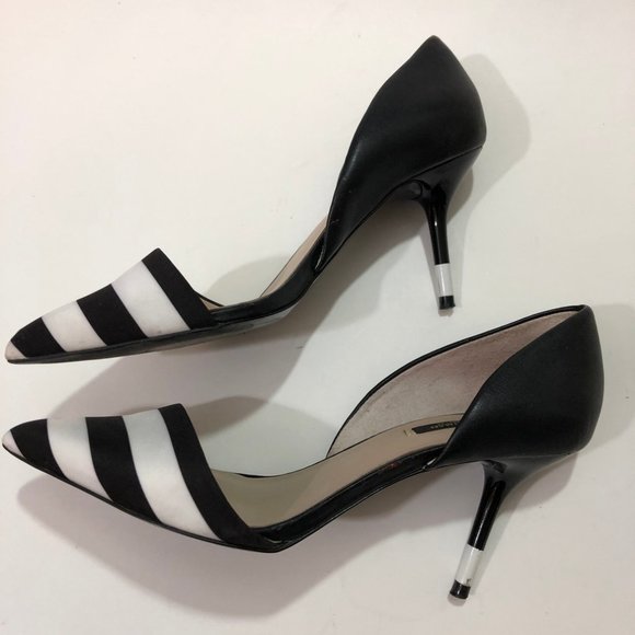 ZARA Shoes Black and White Striped Heel Size 7 - Picture 1 of 8